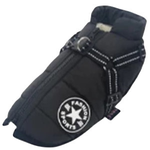 Waterdichte hondenjas met harnas zwart