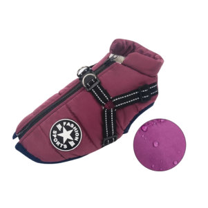 Waterdichte hondenjas met harnas paars