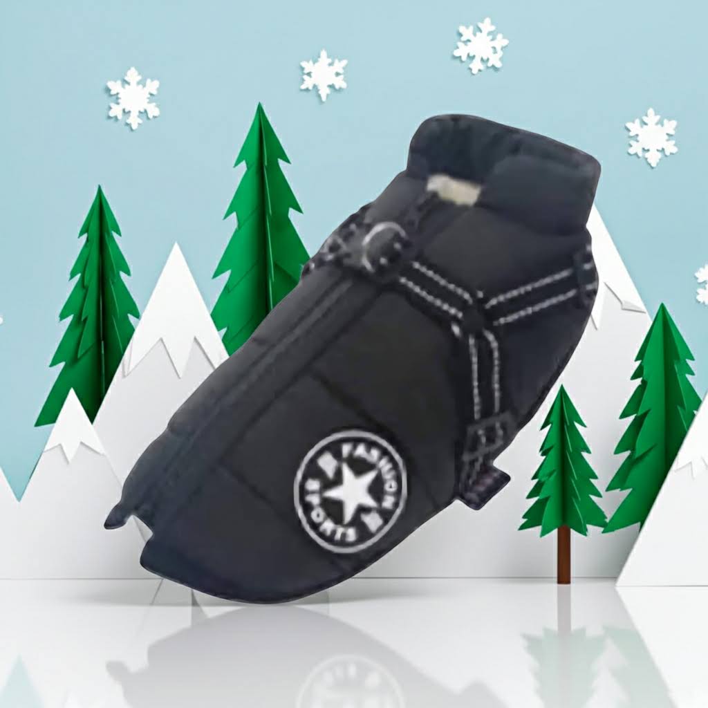 Waterdichte hondenjas met harnas zwart